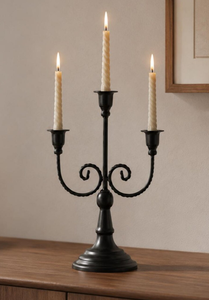 Vintage Matte <b>Black</b> Wrought Iron 3-Arm <b>Candelabra</b> Taper Candle Holder Centerpiece for Wedding Dining Table Home Decor - Product Image 6