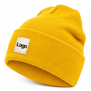 Bonnet en tricot unisexe avec revers rouge, bonnet d'hiver avec patch logo brodé, bonnets avec étiquettes et emballages personnalisés disponibles, OEM ODM - Product Image 5