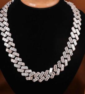 Collier en argent sterling 925 avec moissanite, chaîne cubaine, fermoir rectangulaire, bijoux unisexe pour mariage et soirée - Product Image 5