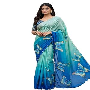 Último Diseño de Saree de Seda Taby Pura y Suave con Corte Dana Moti, para Fiesta, de Secado Rápido y Sin Arrugas, Mayorista Fabricante India - Product Image 1