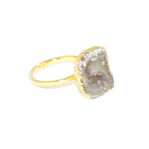 Anillo Clásico de Diseño con Piedra Única de Geoda Druzy Gris Natural, Chapado en Oro de 18K, Joyería de Latón al por Mayor para Mujeres y Niñas - Product Image 2