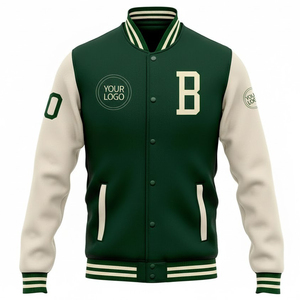 Blouson universitaire vert pour homme, col rabattu, fermeture boutonnée, coupe classique, style preppy, pour l'automne, avec logo personnalisé lettre B - Product Image 6
