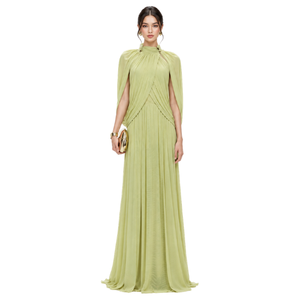 Elegante Vestido Largo de Gasa con Cuello Alto y Detalles Drapeados para Ocasiones Formales y Vestido Transpirable para Mujer - Product Image 1