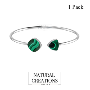 Premium 925 Sterling Silver High Finish Trendy Adjustable Bezel Set Malachite Semi Trallion Cushion Cab Twister <b>Bracelet</b> Party - Product Image 1