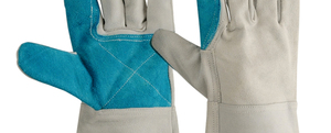 Leather Welding <b>Gloves</b> with Cotton Lined Blue Palm Reinforcement Inset Thumb Gray Cuff for TIG MIG Use - Product Image 5
