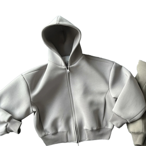 Sweat à capuche zippé premium en coton French Terry de haute qualité, poids lourd 450 g/m², coupe oversize pour l'exploration urbaine et la gym, modèle court pour homme - Product Image 1