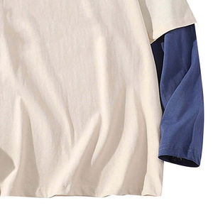 Camiseta de Manga Raglán Extra Grande de Doble Capa para Hombre, Cuello Redondo, Bloques de Color en Contraste, 100% Algodón Jersey, Diseño Casual Sólido - Product Image 6