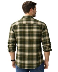 เสื้อเชิ้ตลายสก็อตสีเขียวมะกอกเบจแบบลำลองสำหรับผู้ชาย ทรงเข้ารูป แขนยาว ติดกระดุม ผ้าฝ้าย คุณภาพพรีเมียม แฟชั่นทันสมัย - Product Image 2