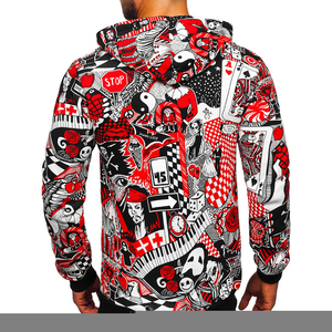 Sweat-shirt à capuche pour homme, rouge, noir, blanc, impression par sublimation, streetwear, coupe classique, tricoté en polyester, vêtements d'automne - Product Image 3