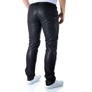 Pantalones de Cuero Sintético Negro Personalizados para Hombre, con Cierre Decorativo, Corte Recto, Estilo Biker, Punk, Streetwear, Ajustados - Product Image 3