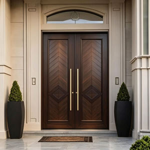 Puerta Doble de Entrada de Madera Sólida Contemporánea Golden Aero con Patrón Chevron y Manijas Doradas, Puerta Exterior Abatible para Apartamento o Villa - Product Image 3