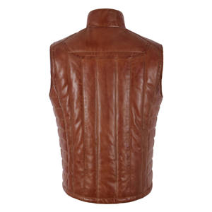 <b>Men's</b> Brown PU <b>Leather</b> Stand Collar Padded <b>Vest</b> With Zipper Closure Windproof Casual Winter Outerwear - Product Image 2