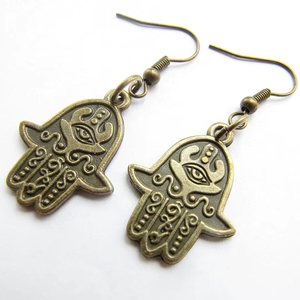 Pendientes Colgantes Mano de Hamsa de Latón Antiguo con Ojo Turco, Joyería de Protección, Precio al por Mayor - Product Image 1