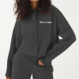 เสื้อสเวตเชิ้ตครอปทรงโอเวอร์ไซส์สำหรับผู้หญิง ผ้าคอตตอนผสมโพลีเอสเตอร์ น้ำหนักปานกลาง สีพื้นเรียบ ซิปหน้า สกรีนโลโก้ได้ตามต้องการ - Product Image 4