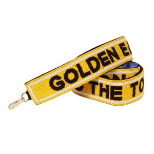 Correa de Bolso Deportiva Personalizada Hecha a Mano con Cuentas de Vidrio Doradas, con Base de Tela de Algodón, Forma Rectangular, Hecha en India - Product Image 1