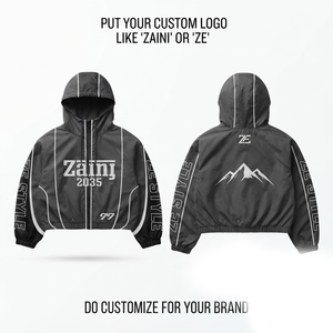 Veste coupe-vent en nylon noir et blanc de qualité supérieure 120 GSM, personnalisable, streetwear urbain, imperméable, respirante, hiver, homme - Product Image 1