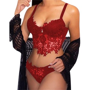 Ensemble de lingerie féminine 2 pièces en dentelle transparente, écologique et respirant, avec broderie florale, coussinets intégrés, soutien-gorge et culotte sexy transparents - Product Image 3