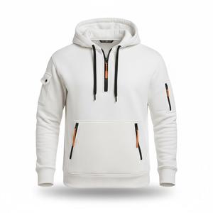 Sweat à capuche demi-zip décontracté pour homme de haute qualité, avec poche, logo brodé personnalisé, en polaire numérique respirante et écologique - Product Image 4