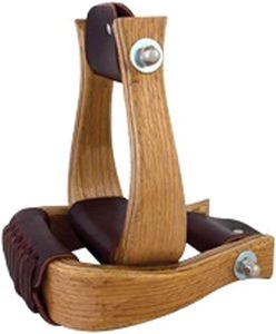 Estribos de madera con acolchado de cuero y cierres metálicos para equitación. Estribos de madera con acolchado. - Product Image 3