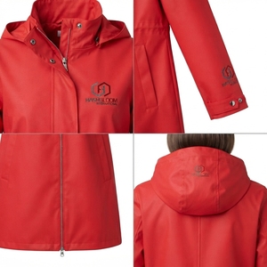 Manteau long à capuche rouge pour femme, manches longues, couleur unie, vêtement d'extérieur - Product Image 4