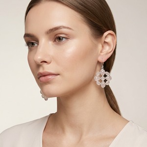 Pendientes colgantes de flor de cuarzo rosa natural, plata de ley 925, hechos a mano, piedra preciosa rosa, joyería floral delicada, regalo para mujer - Product Image 4