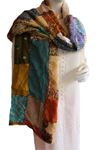 <b>Silk</b> Sari Patchwork <b>Scarf</b> Indian <b>Silk</b> Sari Stole <b>Scarves</b> Boho Fashion Women Wrap Multicolor Ethnic Handmade Gifts Festival Chic - Product Image 3