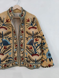 Abrigo Bohemio con Cuello Mandarín y Bordado Floral, Manga Larga, Ropa Exterior Informal para Otoño, Talla Grande para Adultos, Tejido de Algodón - Product Image 4