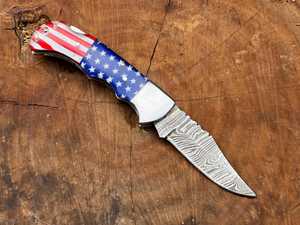 UA Supplies Industrial Grade Damascus Steel Straight <b>Clip</b> Point Folding Knife Custom Flag Customized Handle OEM Hunting EDC - Product Image 4