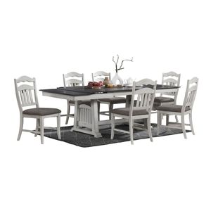 Tavolo da Pranzo Contemporaneo Monoblocco con 2 Prolunghe Estraibili, Finitura Bianco Antico e Grigio per Cucina e Sala da Pranzo - Product Image 3