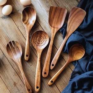 Handmade Natural Wood Kitchen Utensil Set Eco-Friendly Dishwasher Oven Safe Cooking Tools Spatula Spoon Ladle <b>Pasta</b> - Product Image 3