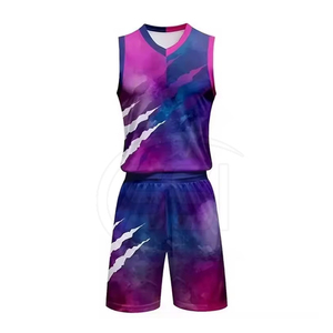 Ensemble d'uniformes de basketball 2026 – Impression par transfert thermique, couleurs personnalisées, dégradé violet-bleu, motif griffe, polyester respirant, pour hommes - Product Image 2
