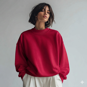 Sudadera de Punto para Mujer, Cuello Redondo, Color Sólido, Talla Grande, Azul, Largo Regular, Manga Larga, 100% Algodón, Transpirable, para Otoño - Product Image 2