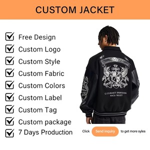 2026 Style Men's Varsity <b>Jacket</b> Custom Logo Chenille Embroidery Stand Collar Winter Baseball Letterman Style Front - Product Image 2