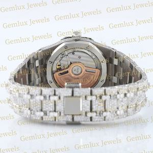 Testeur de diamant de passe d'usure de luxe Cadran arabe blanc complet D VVS Entièrement glacé Moissanite Diamant Mouvement automatique Montre Hip Hop - Product Image 4