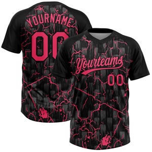 Maillot de softball léger effet éclair noir et rose style Championnat, uniforme d'équipe athlétique, logo personnalisé, vente en gros - Product Image 1