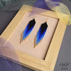 Mayorista líder de pendientes de cuentas violetas y doradas, pendientes de cuentas de semillas, pendientes multicolor, pendientes colgantes con bordados de cuentas - Product Image 4