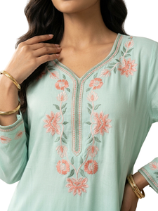 Abaya Bordada con Flores, Vestido Musulmán de Manga Larga, Túnica Maxi Modesta para Mujer - Product Image 3