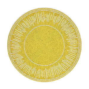 Handmade Yellow Rectangle Glass Bead <b>Mosaic</b> Tablemat with White Pattern Design for Dining Decor Sami Handicrafts - Product Image 1
