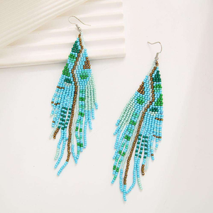 Pendientes de moda bohemios con borlas y bordado de cuentas, huecos, lisos, para mujer, joyería de compra al por mayor, con bordado minimalista - Product Image 2