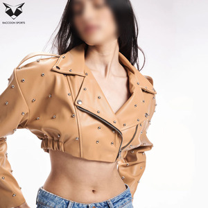 เสื้อแจ็คเก็ตหนัง PU แบบเย็บลายประดับหมุดสำหรับผู้หญิง ขายดี ทรงปกติ สไตล์เก๋ไก๋ เหมาะสำหรับใส่ไปเที่ยวคลับ ชุดลำลอง ชุดไปงานปาร์ตี้ - Product Image 2