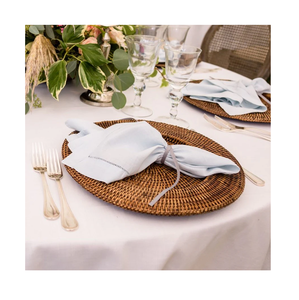 Assiettes de présentation en rotin tressé, sets de table bohèmes en rotin, assiettes de présentation en rotin vert et bleu de forme irrégulière - Product Image 3