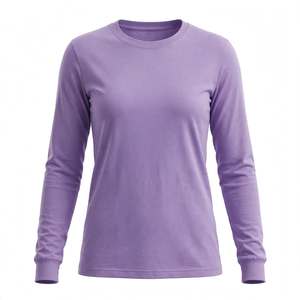T-shirt décontracté à manches longues et col rond pour femme, 100 % coton, coupe classique, couleur unie, exporté du Bangladesh - Product Image 4