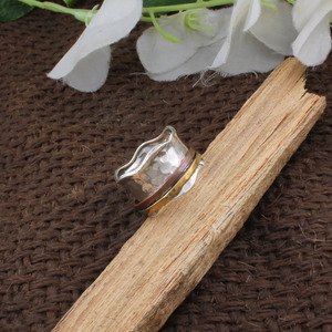 Wholesale Classic 925 Sterling Silver Hammered <b>Spinner</b> <b>Ring</b> Tri Color Brass Copper Spinning Band Anti Anxiety Meditation Party - Product Image 3