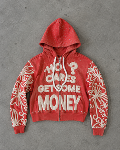 Sweat-shirt à capuche rose corail coupe classique streetwear avec détails cloutés, effet manches délavées, en molleton épais 100% coton - Product Image 4