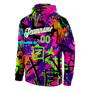 Sweat-shirt à capuche sport 3D personnalisé avec motif graffiti vert néon et blanc, streetwear, mode urbaine, graphisme audacieux - Product Image 2