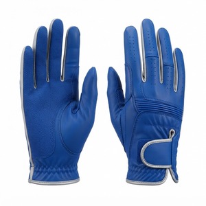 Gants de moto unisexes en cuir bleu, à doigts entiers, respirants, avec fermeture auto-agrippante, pour une utilisation estivale en extérieur - Product Image 1