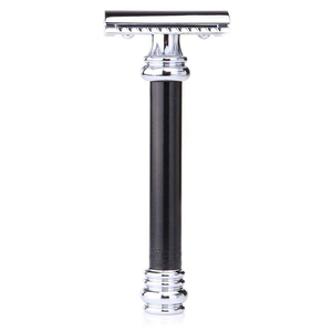 Rasoir manuel en métal avec poignées moletées en or, argent et bronze. - Product Image 3
