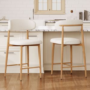 Set of <b>2</b> Modern Counter Height <b>Bar</b> <b>Stools</b> Upholstered Dining Chairs with Metal Legs for Kitchen Island & Dining Room - Product Image 2