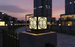 Wave Pattern LED Garden Pillar <b>Light</b>, 12" Black Powder-Coated Steel Outdoor <b>Post</b> Lamp, Warm Landscape Lighting for Villa - Product Image 2