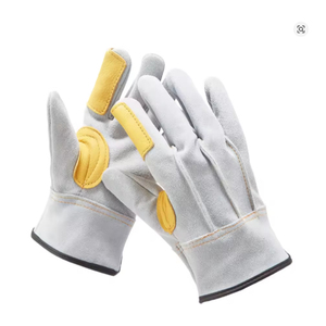 Guantes de Seguridad de Piel de Cabra, Verde Blanco, Resistentes a la Abrasión, Antideslizantes, Resistentes al Calor, 10 mm de Grosor, Puño de Seguridad de 12 Pulgadas - Product Image 1